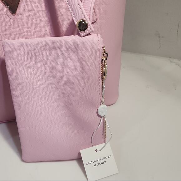 Valentino Orlandi Pink Vegan Leather Tote Bag Purse Wallet Set NWT - Picture 8 of 10
